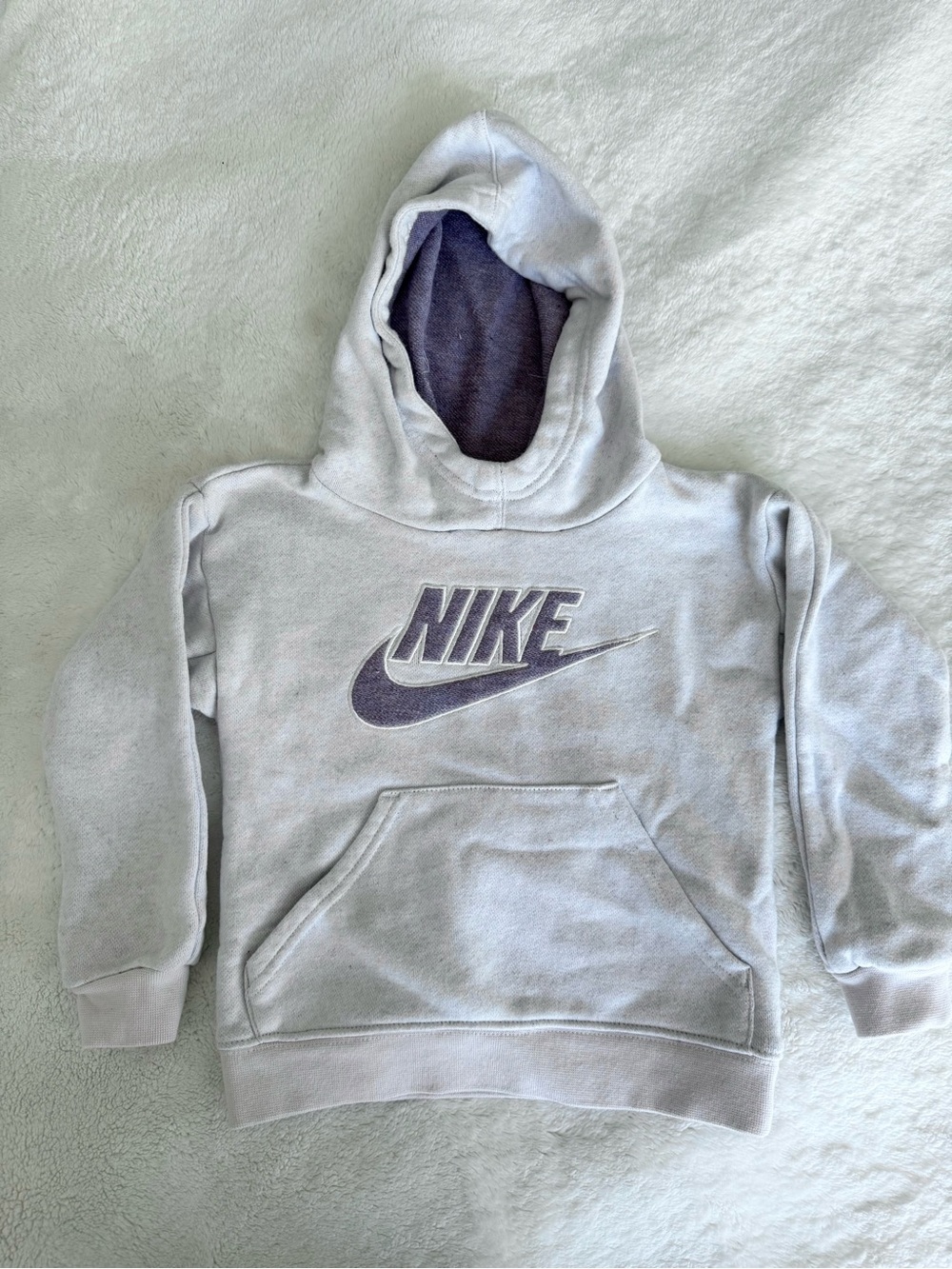 Nike Kids Light Gray Hoodie with Purple Logo
